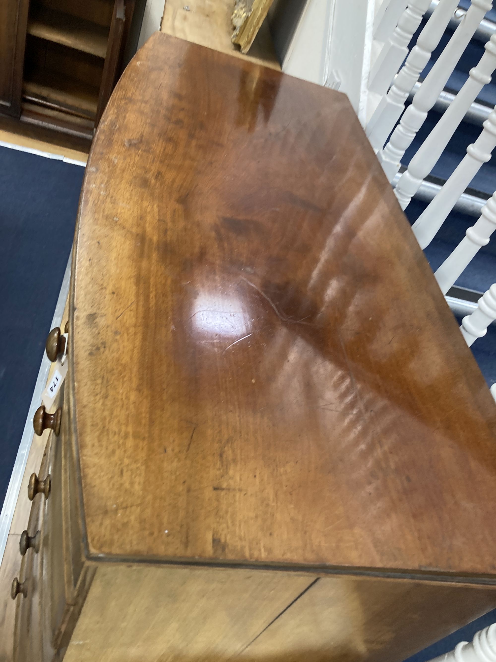 A Victorian mahogany bowfront chest, width 118cm, depth 55cm, height 124cm